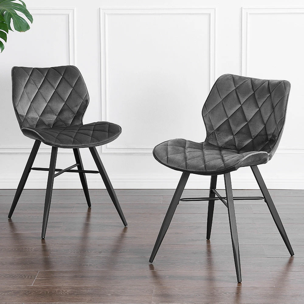 Set Of 2 Ampney Velvet Diamond Stitch Dining Chairs With Metal Legs (Dark Grey Velvet) 4 Set Of 2 Ampney Velvet Diamond Stitch Dining Chairs With Metal Legs (Dark Grey Velvet) - Image 2