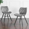 Set Of 2 Ampney Diamond Stitch Light Grey Velvet Dining Chair Set Of 2 With Metal Legs
