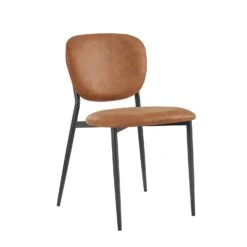 Kelmarsh Set Of 2 Cognac Colour Vegan Leather Upholstered Dining Chairs -FINZ Furniture Shop DCH 2128 COGNAC KJB 2P 2