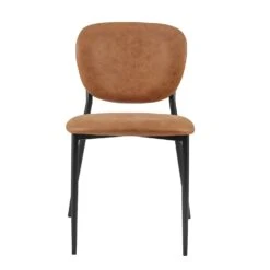 Kelmarsh Set Of 2 Cognac Colour Vegan Leather Upholstered Dining Chairs -FINZ Furniture Shop DCH 2128 COGNAC KJB 2P 3