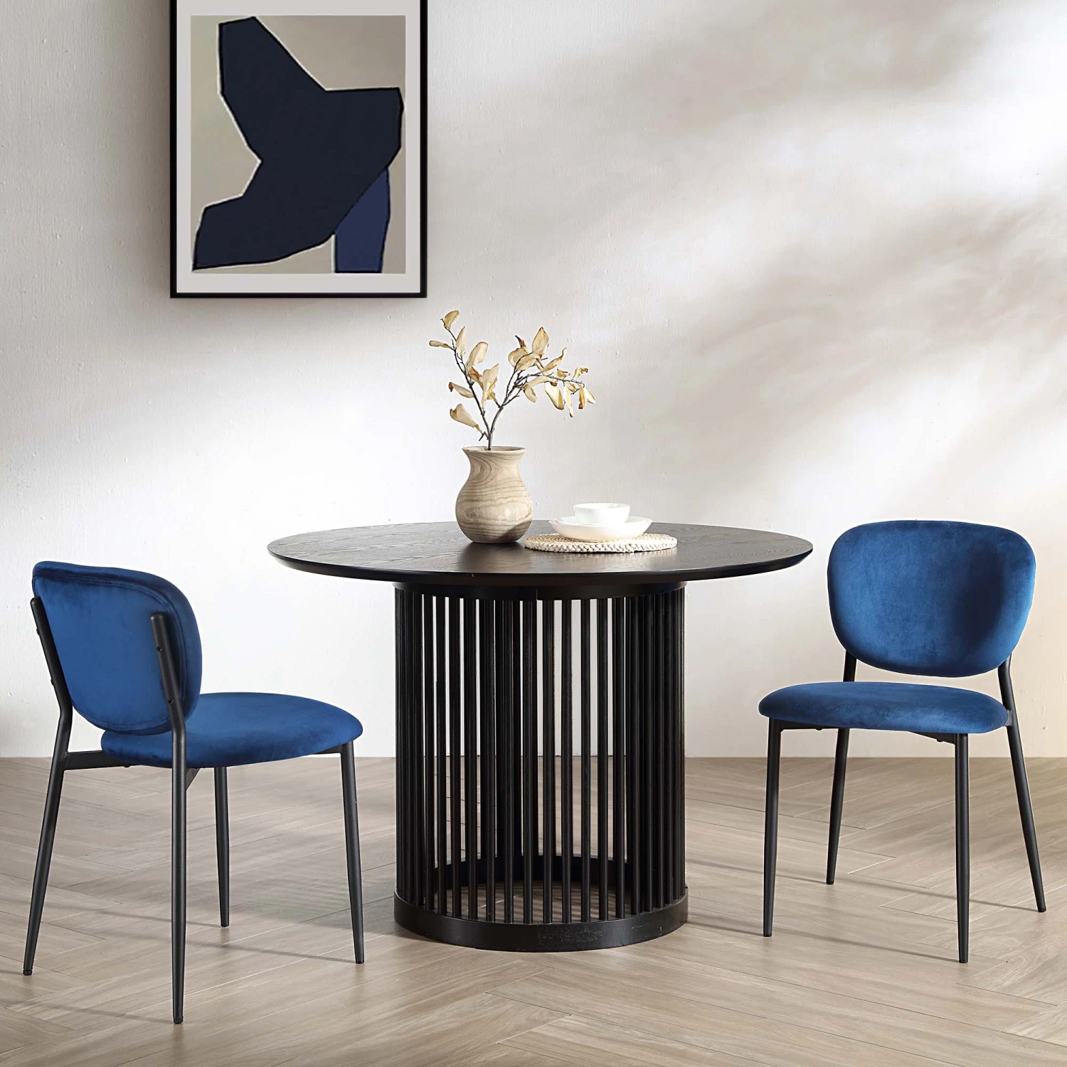 Kelmarsh Set Of 2 Navy Blue Velvet Upholstered Dining Chairs 4 Kelmarsh Set Of 2 Navy Blue Velvet Upholstered Dining Chairs - Image 2