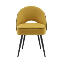 Oakley Set Of 2 Mustard Yellow Velvet Upholstered Dining Chairs With Piping 17 Oakley Set Of 2 Mustard Yellow Velvet Upholstered Dining Chairs With Piping -FINZ Furniture Shop DCH 2138 MUSTARD VEL 2P WB2