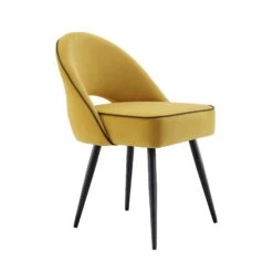 Oakley Set Of 2 Mustard Yellow Velvet Upholstered Dining Chairs With Piping 19 Oakley Set Of 2 Mustard Yellow Velvet Upholstered Dining Chairs With Piping -FINZ Furniture Shop DCH 2138 MUSTARD VEL 2P WB4