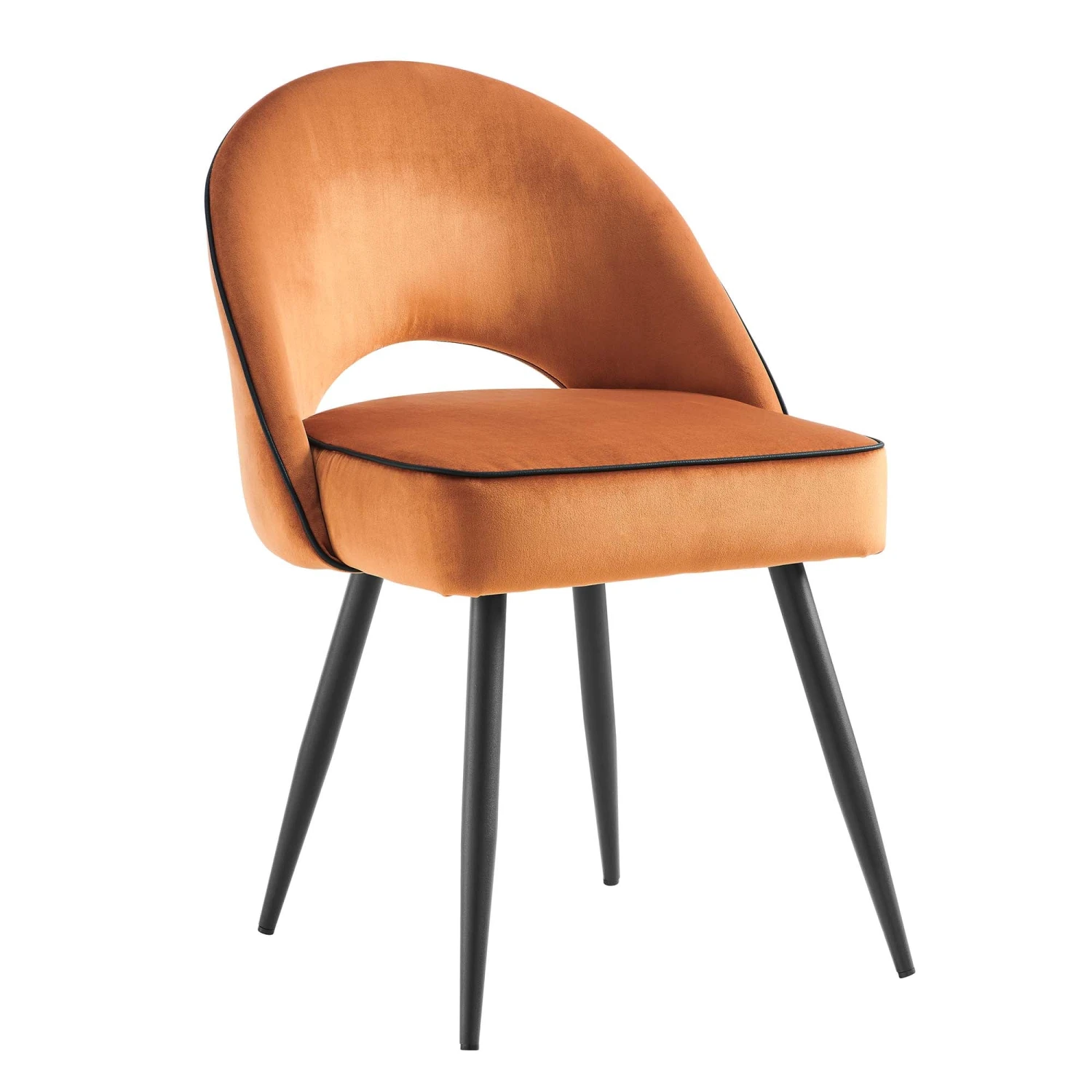 Oakley Set Of 2 Orange Velvet Upholstered Dining Chairs With Contrast Piping 7 Oakley Set Of 2 Orange Velvet Upholstered Dining Chairs With Contrast Piping - Image 5