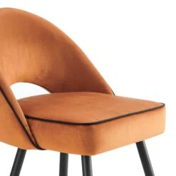 Oakley Set Of 2 Orange Velvet Upholstered Dining Chairs With Contrast Piping 18 Oakley Set Of 2 Orange Velvet Upholstered Dining Chairs With Contrast Piping -FINZ Furniture Shop DCH 2138 ORANGE VEL 2P detail1