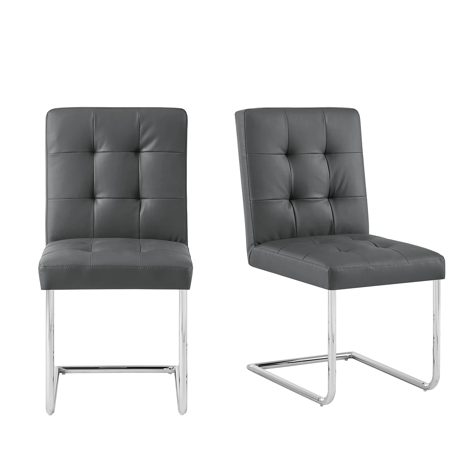 Keyston Set Of 2 Dark Grey PU Leather Upholstered Dining Chairs With Chrome Legs 4 Keyston Set Of 2 Dark Grey PU Leather Upholstered Dining Chairs With Chrome Legs - Image 2