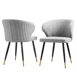 Langham Set Of 2 Grey Woven Fabric Carver Dining Chairs With Fluted Back 18 Langham Set Of 2 Grey Woven Fabric Carver Dining Chairs With Fluted Back -FINZ Furniture Shop DCH 2143 GREY WOV 2P WB1