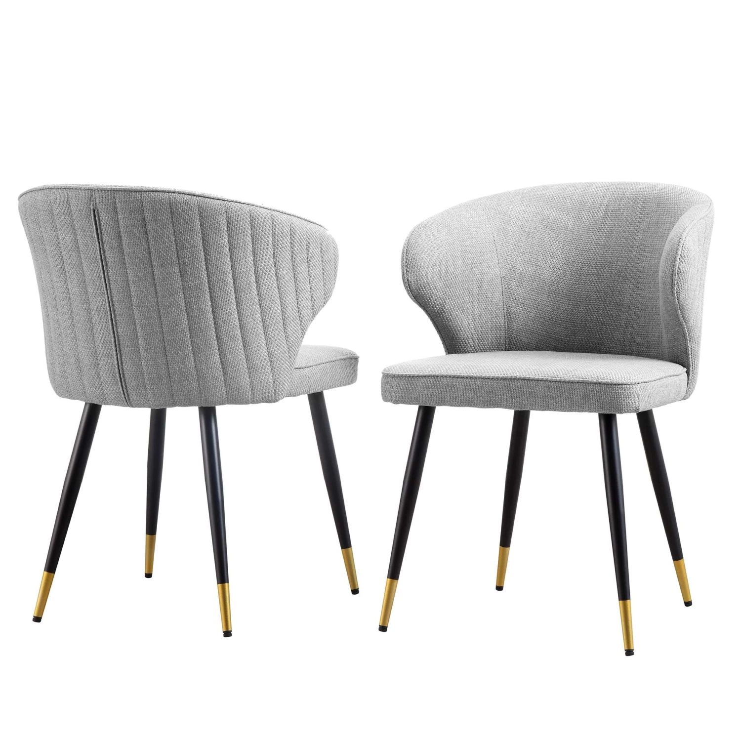 Langham Set Of 2 Grey Woven Fabric Carver Dining Chairs With Fluted Back 5 Langham Set Of 2 Grey Woven Fabric Carver Dining Chairs With Fluted Back - Image 3