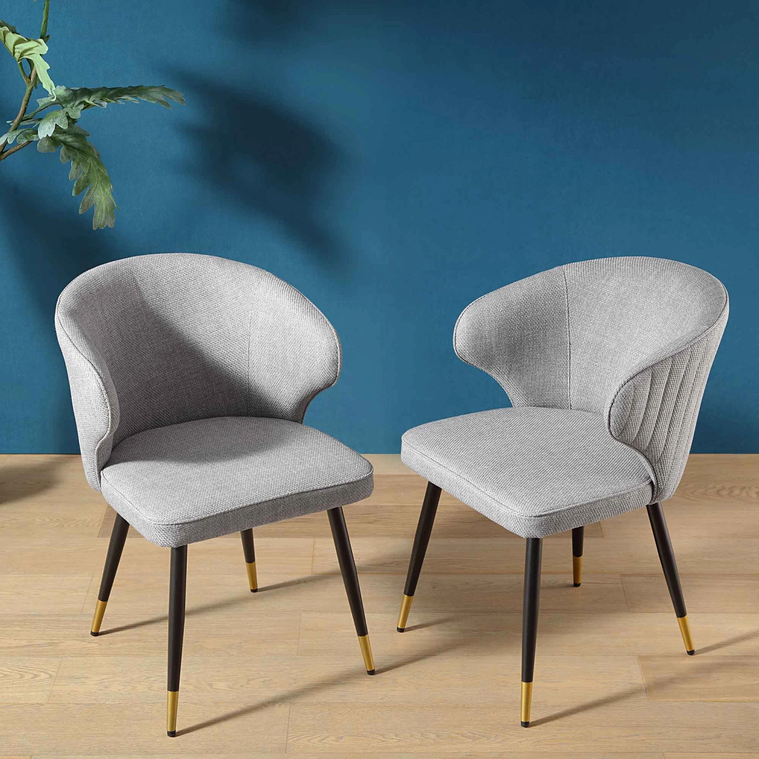 Langham Set Of 2 Grey Woven Fabric Carver Dining Chairs With Fluted Back 4 Langham Set Of 2 Grey Woven Fabric Carver Dining Chairs With Fluted Back - Image 2