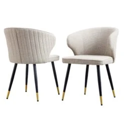 Langham Set Of 2 Oatmeal Woven Fabric Carver Dining Chairs With Fluted Back 18 Langham Set Of 2 Oatmeal Woven Fabric Carver Dining Chairs With Fluted Back -FINZ Furniture Shop DCH 2143 TAUPE WOV 2P WB1