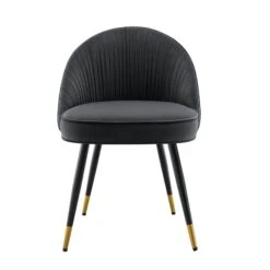 Miyae Set Of 2 Pleated Charcoal Velvet Upholstered Dining Chairs -FINZ Furniture Shop DCH 2144 CHARCOAL VEL 2P WB4