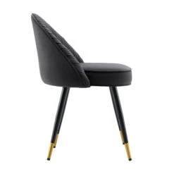 Miyae Set Of 2 Pleated Charcoal Velvet Upholstered Dining Chairs -FINZ Furniture Shop DCH 2144 CHARCOAL VEL 2P WB5