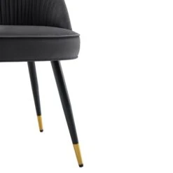Miyae Set Of 2 Pleated Charcoal Velvet Upholstered Dining Chairs -FINZ Furniture Shop DCH 2144 CHARCOAL VEL 2P detail3