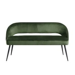 Oakley Dark Green Velvet Upholstered 3 Seater Dining Bench With Contrast Piping -FINZ Furniture Shop DCH 2147 DARKGREEN VEL WB1