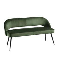 Oakley Dark Green Velvet Upholstered 3 Seater Dining Bench With Contrast Piping -FINZ Furniture Shop DCH 2147 DARKGREEN VEL WB2