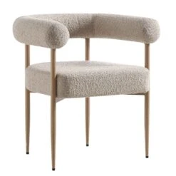 Fulbourn Taupe Boucle Dining Chair With Natural Wood Effect Legs -FINZ Furniture Shop DCH 2162 TAUPE BOUCLE NAT WB2