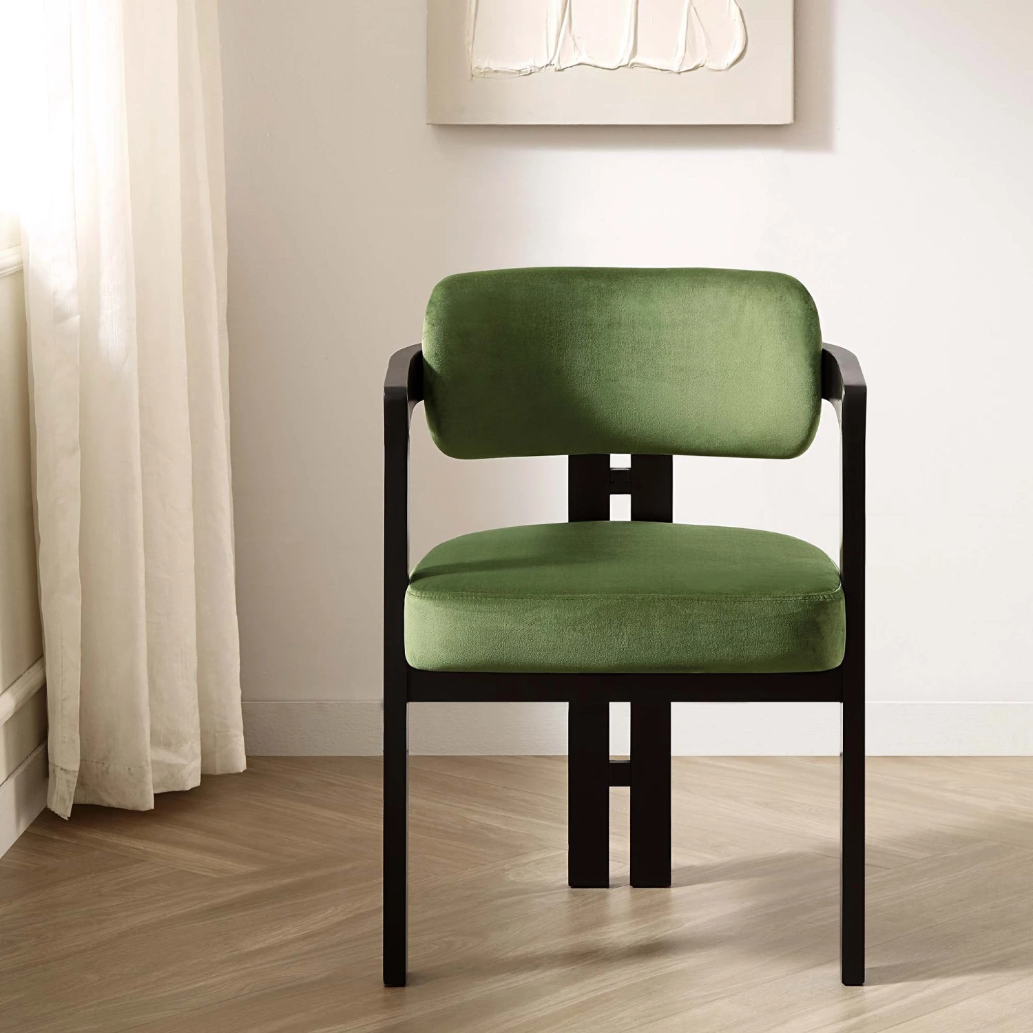 Stanford Curved Oak Frame Upholstered Chair, Moss Green Velvet Black Frame 8 Stanford Curved Oak Frame Upholstered Chair, Moss Green Velvet Black Frame - Image 6