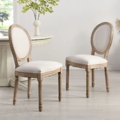 Lainston Set Of 2 Classic Limewashed Wooden Dining Chairs, Beige