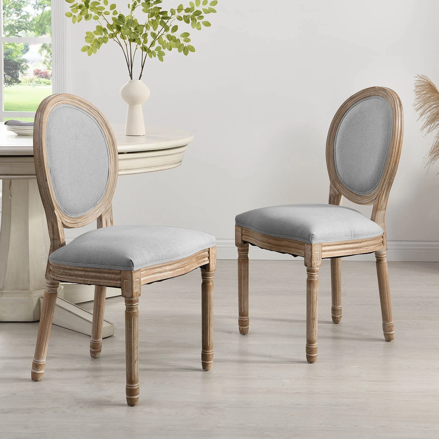 Lainston Set Of 2 Classic Limewashed Wooden Dining Chairs, Grey 3 Lainston Set Of 2 Classic Limewashed Wooden Dining Chairs, Grey