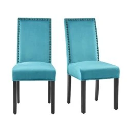 Maidwell Set Of 2 Air Blue Velvet Dining Chairs -FINZ Furniture Shop DCH LW8116 ABLUEVEL 2P whitebackground