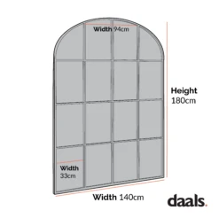 Portobello Arched Full Length Metal Frame Window Mirror 180 X 140 Cm, Black -FINZ Furniture Shop DImensioncal Drawings Feb 2023 MIRR 280