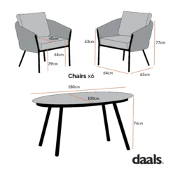 Montebello 6-Seater Outdoor Black Rope And Aluminium Oval Dining Set With Grey Ceramic Dining Table 18 Montebello 6-Seater Outdoor Black Rope And Aluminium Oval Dining Set With Grey Ceramic Dining Table -FINZ Furniture Shop Dimensional Drawings APR 2023 OD DINE 1072
