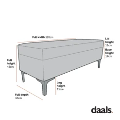 Haven Grey Fabric 120cm Large Storage Ottoman Bench -FINZ Furniture Shop Dimensional Drawings OTTO 2510 GREYFAB
