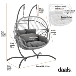 Harrington Rattan + Rope Indoor Outdoor DOUBLE Hanging Chair 14 Harrington Rattan + Rope Indoor Outdoor DOUBLE Hanging Chair -FINZ Furniture Shop Dimensional Drawings OD HC 009