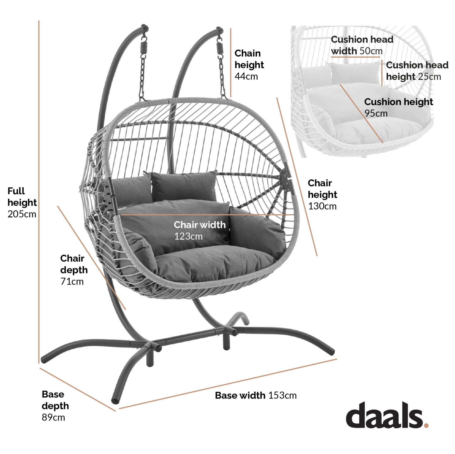 Harrington Rattan + Rope Indoor Outdoor DOUBLE Hanging Chair 5 Harrington Rattan + Rope Indoor Outdoor DOUBLE Hanging Chair - Image 3