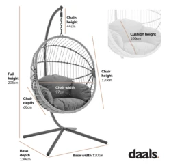 Harrington Rattan + Rope Indoor Outdoor SINGLE Hanging Chair 14 Harrington Rattan + Rope Indoor Outdoor SINGLE Hanging Chair -FINZ Furniture Shop Dimensional Drawings OD HC 010