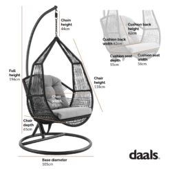 Lydia Geometric Rattan & Rope Mix Indoor Outdoor Hanging Chair 15 Lydia Geometric Rattan & Rope Mix Indoor Outdoor Hanging Chair -FINZ Furniture Shop Dimensional Drawings OD HC 014