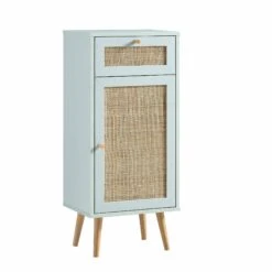 Frances Woven Rattan 1-Door Bathroom Cabinet, Mint -FINZ Furniture Shop FT BAC 01 SAGE WB2