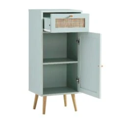 Frances Woven Rattan 1-Door Bathroom Cabinet, Mint -FINZ Furniture Shop FT BAC 01 SAGE WB4
