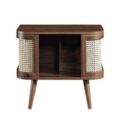 Izzy Curved Rattan Bedside Table, Walnut 17 Izzy Curved Rattan Bedside Table, Walnut -FINZ Furniture Shop FT BST 04 WALN WB1