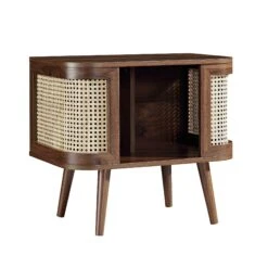 Izzy Curved Rattan Bedside Table, Walnut 19 Izzy Curved Rattan Bedside Table, Walnut -FINZ Furniture Shop FT BST 04 WALN WB2