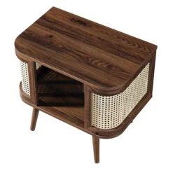 Izzy Curved Rattan Bedside Table, Walnut 20 Izzy Curved Rattan Bedside Table, Walnut -FINZ Furniture Shop FT BST 04 WALN WB3