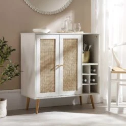 Frances Woven Rattan Drinks Cabinet, White