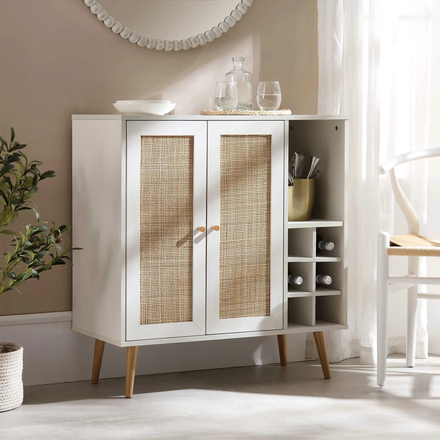 Frances Woven Rattan Drinks Cabinet, White 3 Frances Woven Rattan Drinks Cabinet, White