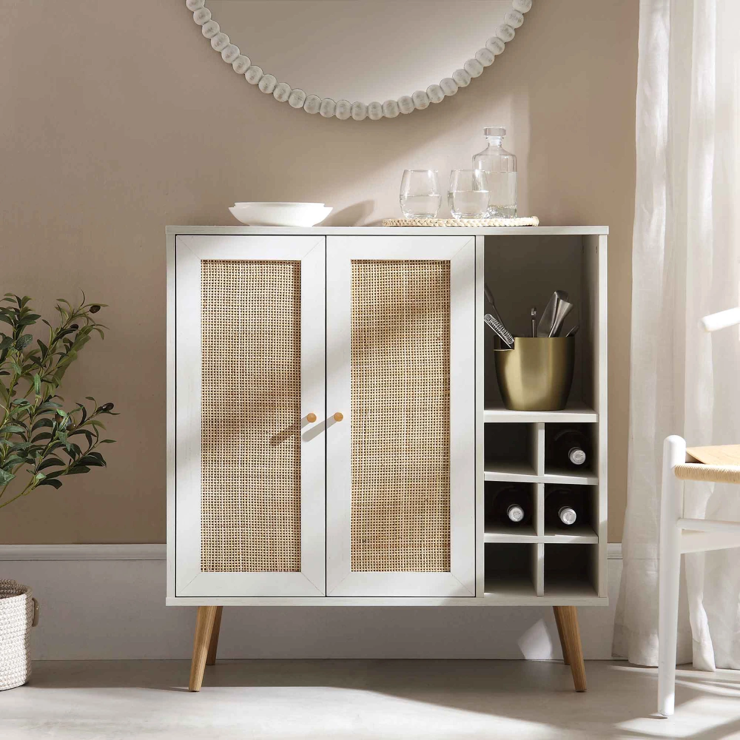 Frances Woven Rattan Drinks Cabinet, White 4 Frances Woven Rattan Drinks Cabinet, White - Image 2