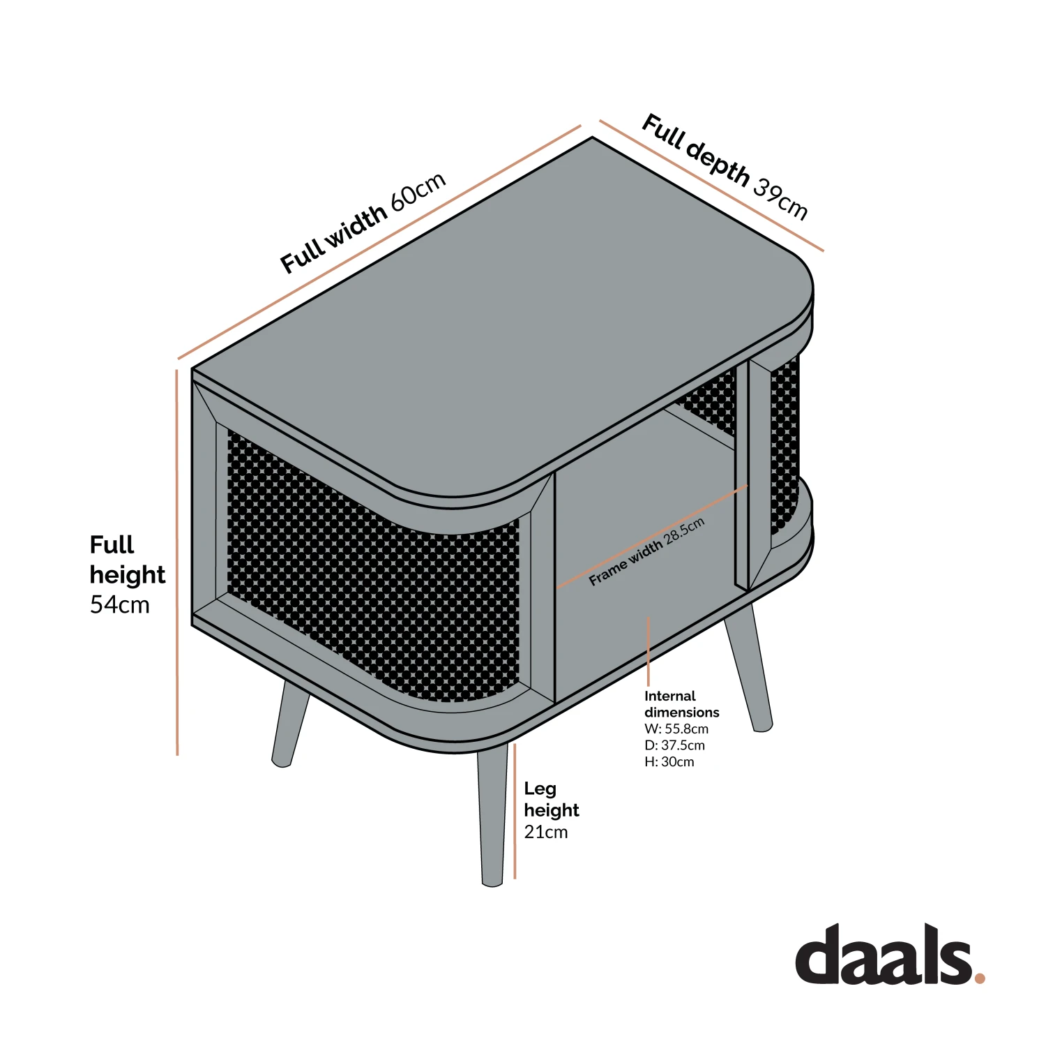 Izzy Curved Rattan Bedside Table, Walnut 7 Izzy Curved Rattan Bedside Table, Walnut - Image 5