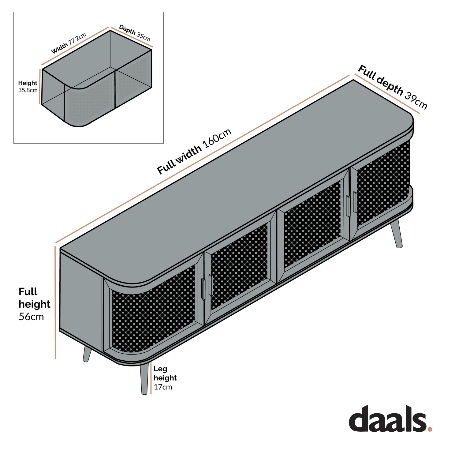 Izzy Curved Rattan 160cm Wide TV Unit, Natural 7 Izzy Curved Rattan 160cm Wide TV Unit, Natural - Image 5