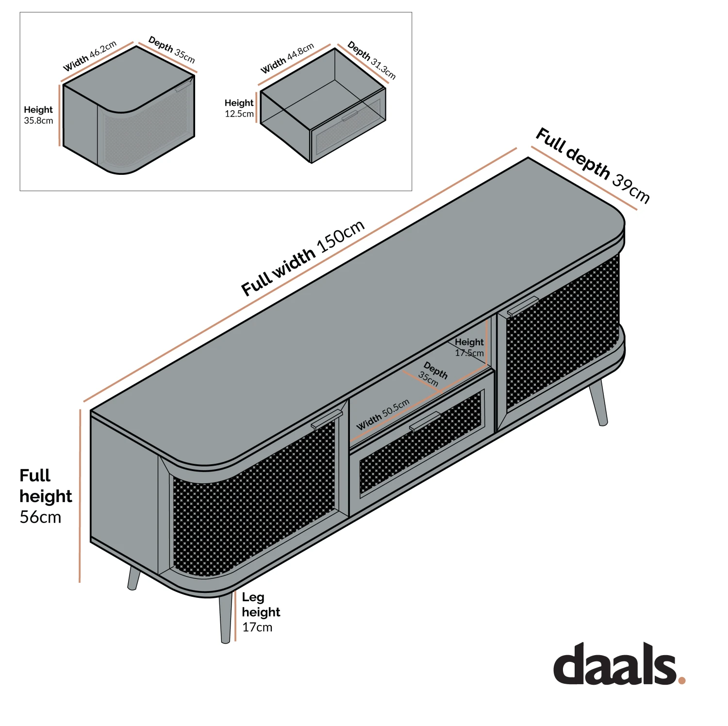 Izzy Curved Rattan 150cm TV Unit, Natural 7 Izzy Curved Rattan 150cm TV Unit, Natural - Image 5