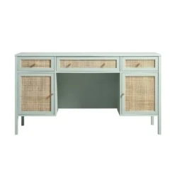Frances Woven Rattan 3-Drawer Desk, Mint 22 Frances Woven Rattan 3-Drawer Desk, Mint -FINZ Furniture Shop FT DESK 02 SAGE WB1