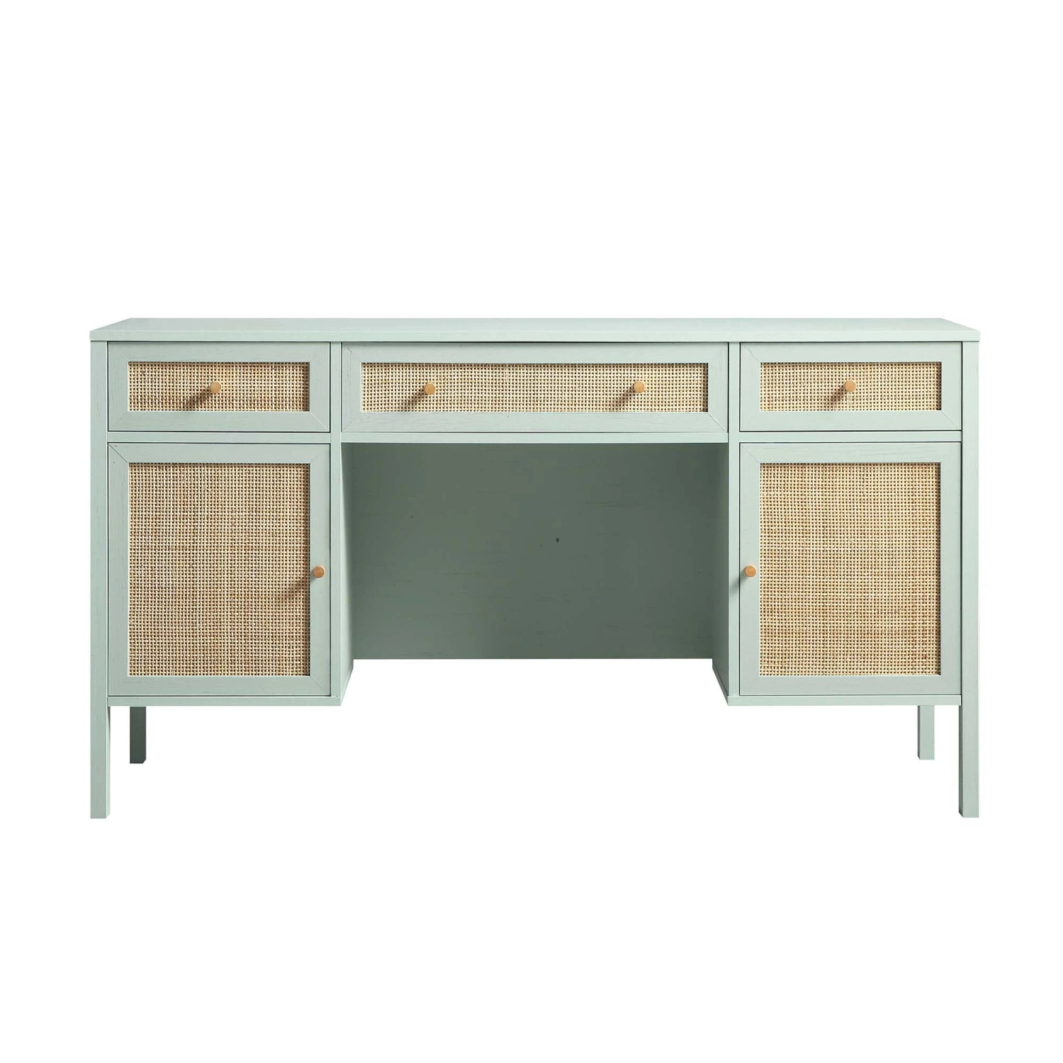 Frances Woven Rattan 3-Drawer Desk, Mint 8 Frances Woven Rattan 3-Drawer Desk, Mint - Image 6