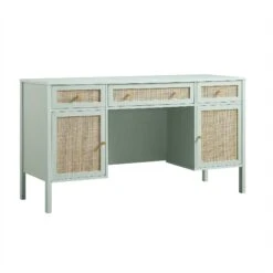 Frances Woven Rattan 3-Drawer Desk, Mint 24 Frances Woven Rattan 3-Drawer Desk, Mint -FINZ Furniture Shop FT DESK 02 SAGE WB2