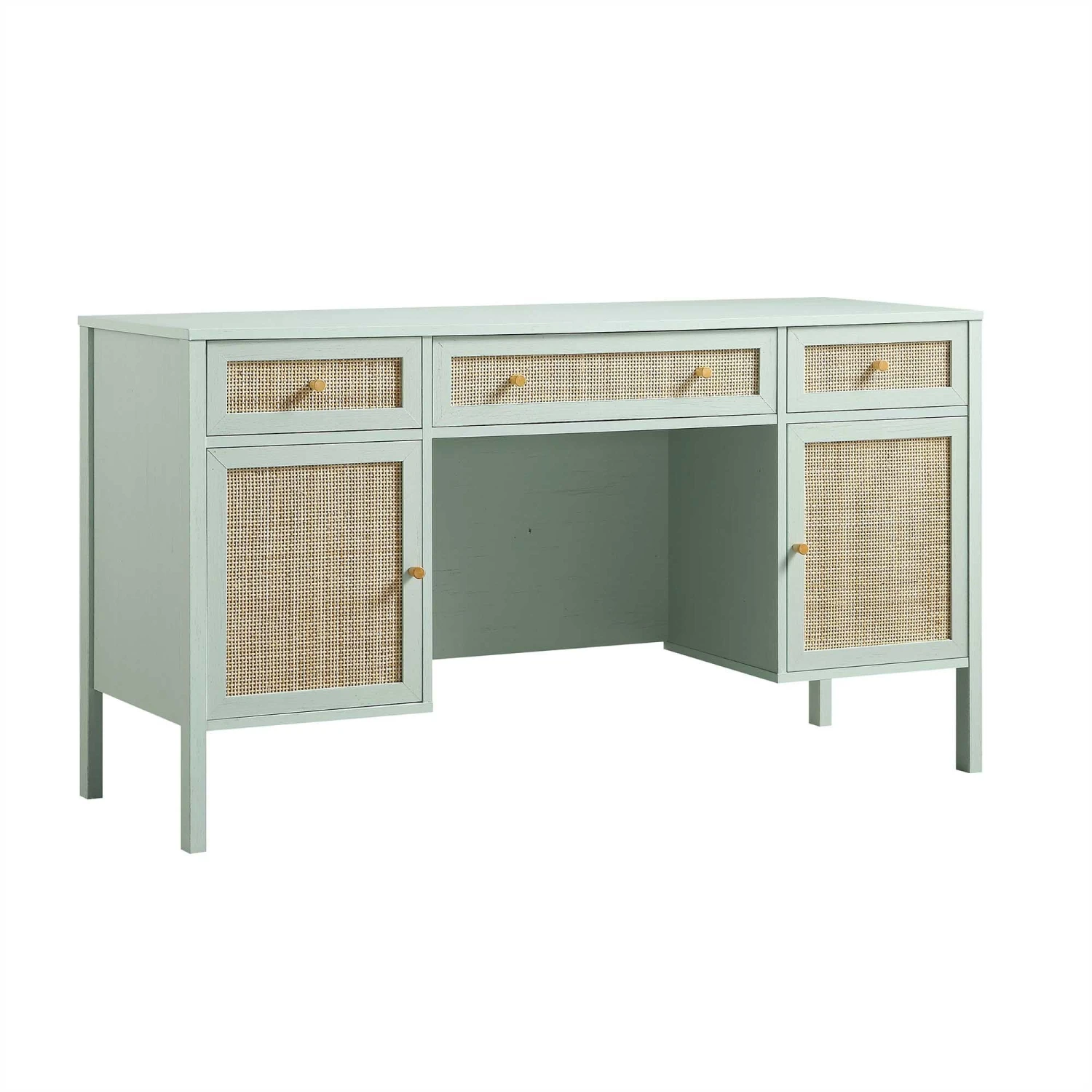 Frances Woven Rattan 3-Drawer Desk, Mint 10 Frances Woven Rattan 3-Drawer Desk, Mint - Image 8