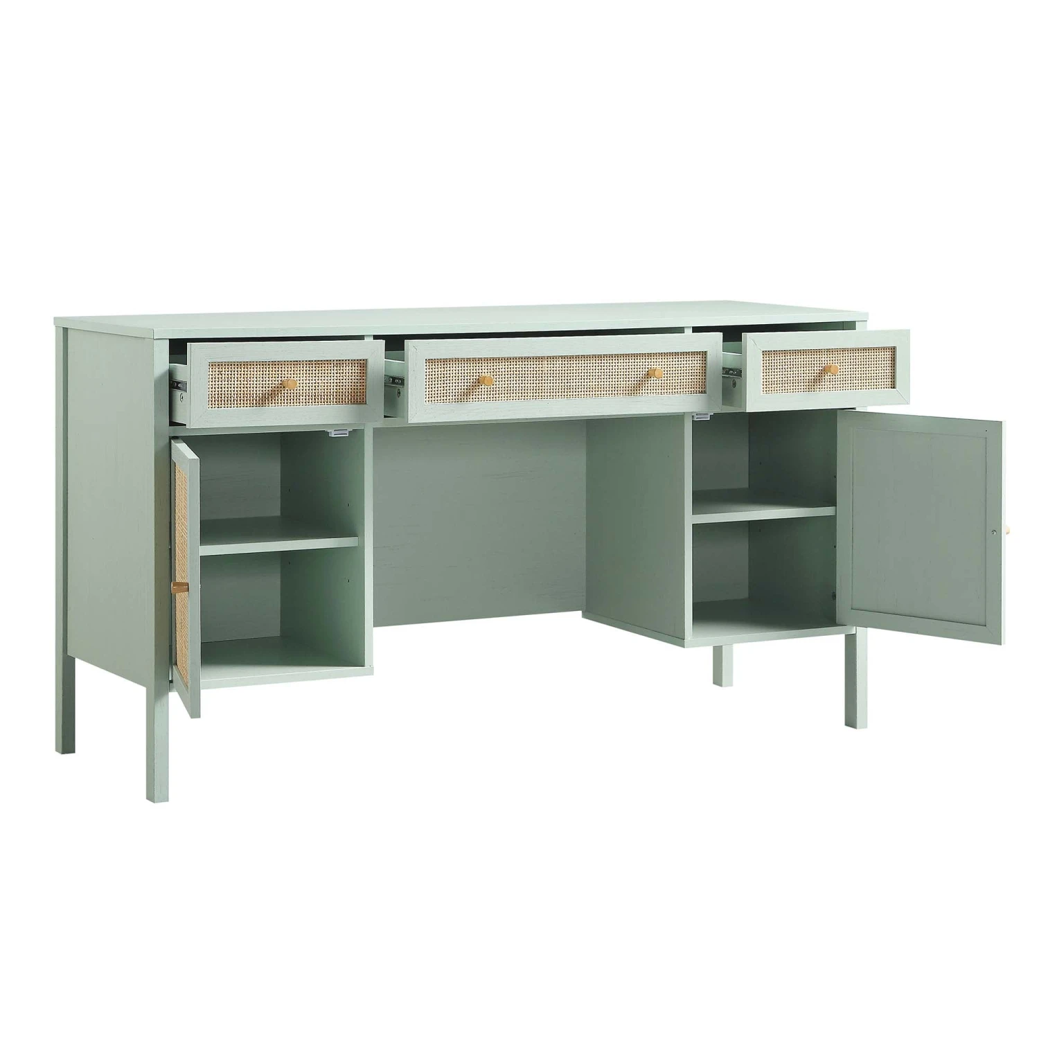 Frances Woven Rattan 3-Drawer Desk, Mint 11 Frances Woven Rattan 3-Drawer Desk, Mint - Image 9