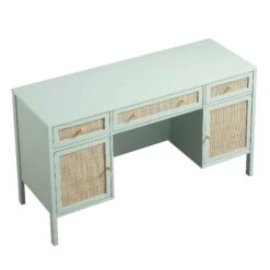 Frances Woven Rattan 3-Drawer Desk, Mint 26 Frances Woven Rattan 3-Drawer Desk, Mint -FINZ Furniture Shop FT DESK 02 SAGE WB4