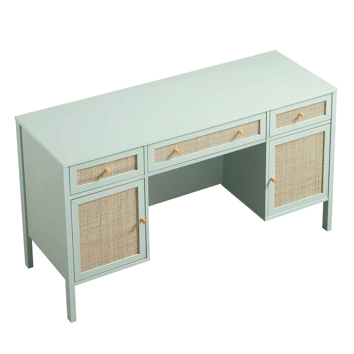Frances Woven Rattan 3-Drawer Desk, Mint 12 Frances Woven Rattan 3-Drawer Desk, Mint - Image 10