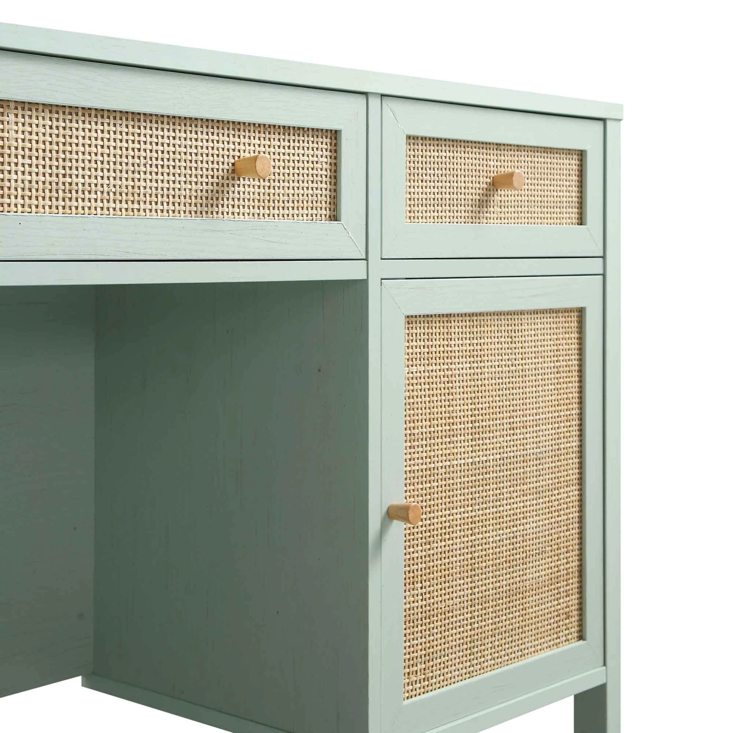Frances Woven Rattan 3-Drawer Desk, Mint 15 Frances Woven Rattan 3-Drawer Desk, Mint - Image 13